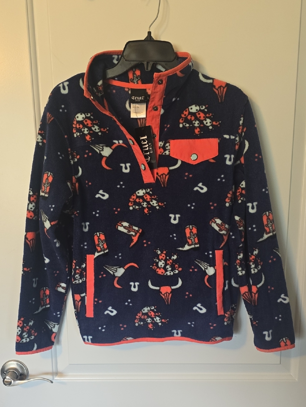 Cruel Girl Navy and Coral Fleece Snap Pullover
